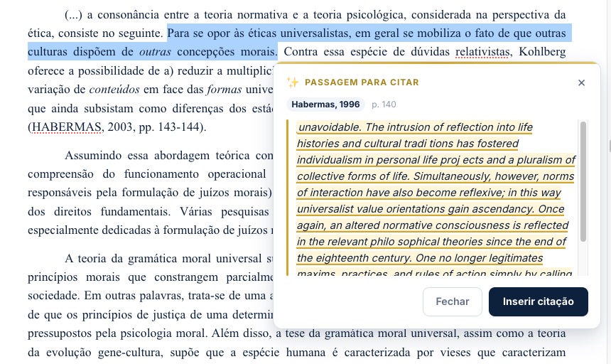 Sugestão de citação da IARA destacando o trecho e a referência a inserir